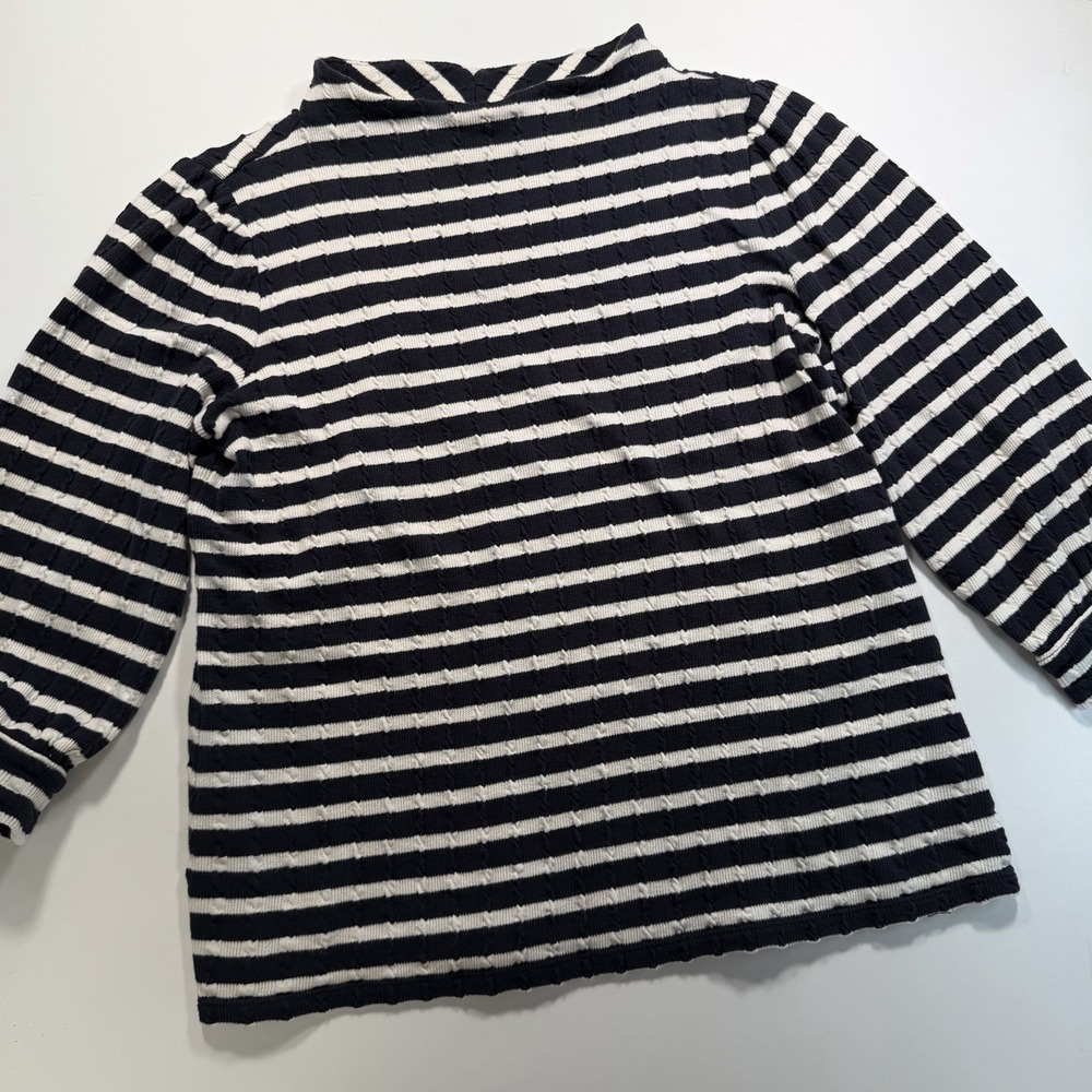 Talbots Ivory & Navy Striped 3/4 Sleeve Textured Top XS Coastal Nautical Classic